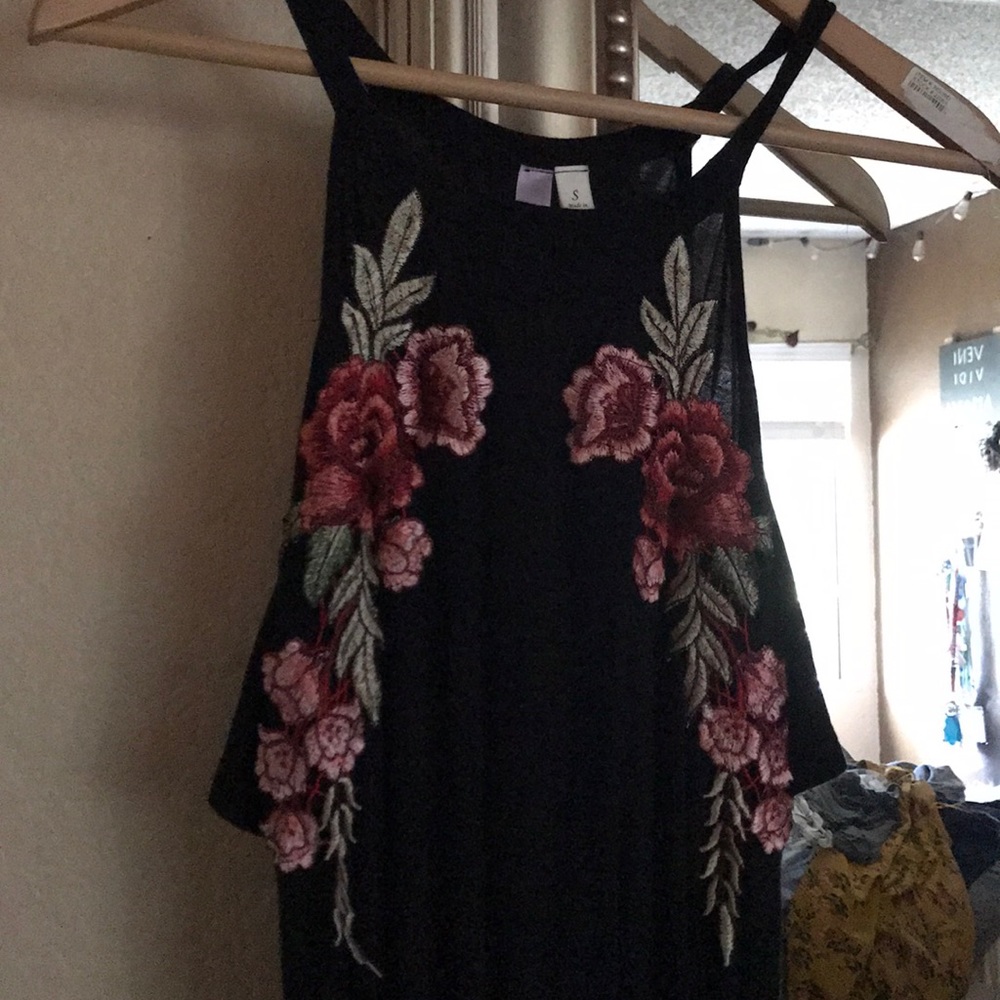 Black cold shoulder top with embroidery